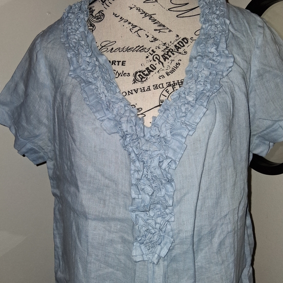 Talbots Linen Ruffle V-Neck Top - Picture 2 of 8